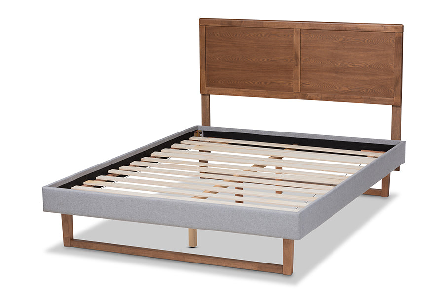 Baxton Studio Eloise Rustic Modern Light Grey Fabric Upholstered and Ash Walnut Brown Finished Wood King Size Platform Bed | Beds | Modishstore - 5