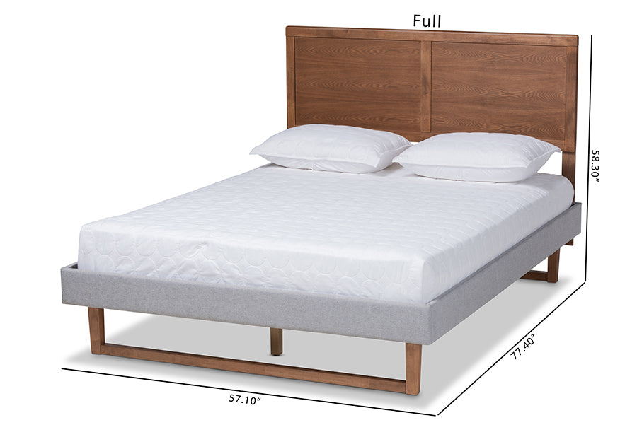 Baxton Studio Eloise Rustic Modern Light Grey Fabric Upholstered and Ash Walnut Brown Finished Wood Full Size Platform Bed | Beds | Modishstore - 5