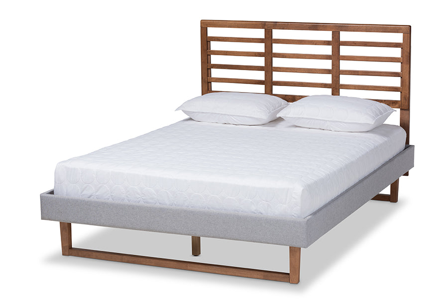 Baxton Studio Luciana Modern and Contemporary Light Grey Fabric Upholstered and Ash Walnut Brown Finished Wood Queen Size Platform Bed | Beds | Modishstore - 4