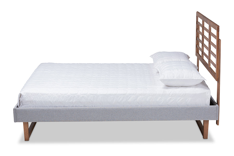 Baxton Studio Luciana Modern and Contemporary Light Grey Fabric Upholstered and Ash Walnut Brown Finished Wood Queen Size Platform Bed | Beds | Modishstore - 2
