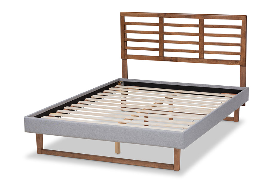 Baxton Studio Luciana Modern and Contemporary Light Grey Fabric Upholstered and Ash Walnut Brown Finished Wood Full Size Platform Bed | Beds | Modishstore - 6