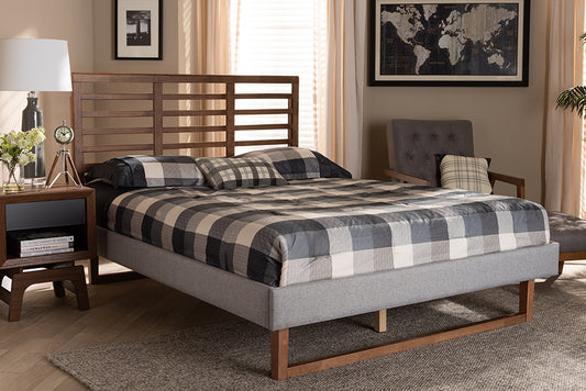 Baxton Studio Luciana Modern and Contemporary Light Grey Fabric Upholstered and Ash Walnut Brown Finished Wood Full Size Platform Bed | Beds | Modishstore