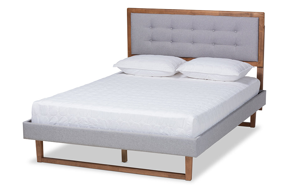 Baxton Studio Livinia Modern Transitional Light Grey Fabric Upholstered and Ash Walnut Brown Finished Wood Queen Size Platform Bed | Beds | Modishstore - 4