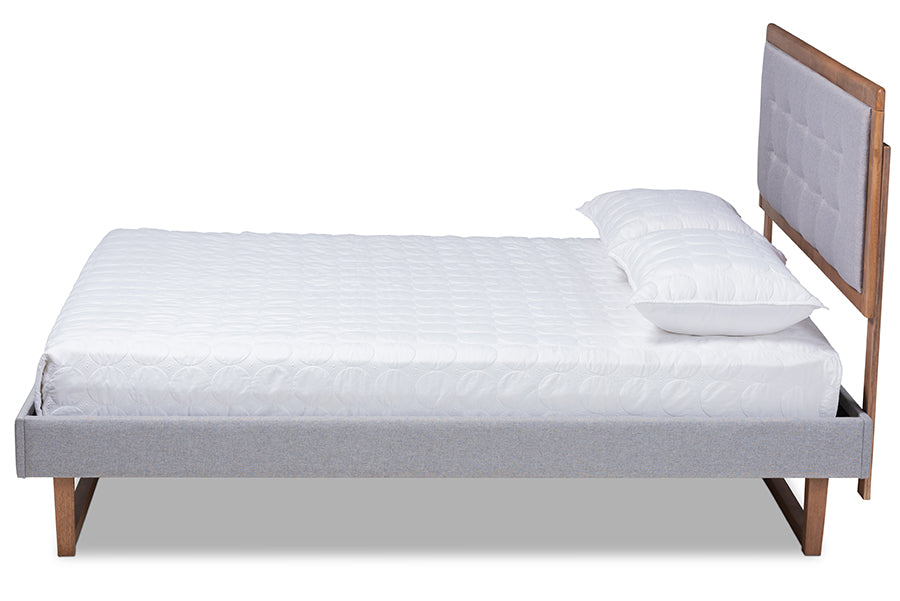 Baxton Studio Livinia Modern Transitional Light Grey Fabric Upholstered and Ash Walnut Brown Finished Wood Queen Size Platform Bed | Beds | Modishstore - 2