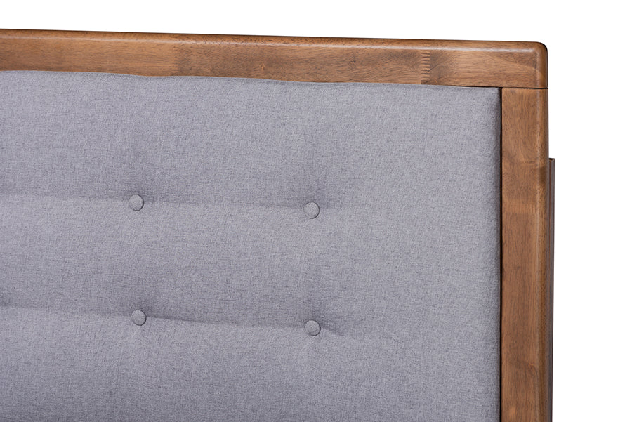 Baxton Studio Livinia Modern Transitional Light Grey Fabric Upholstered and Ash Walnut Brown Finished Wood Queen Size Platform Bed | Beds | Modishstore - 3