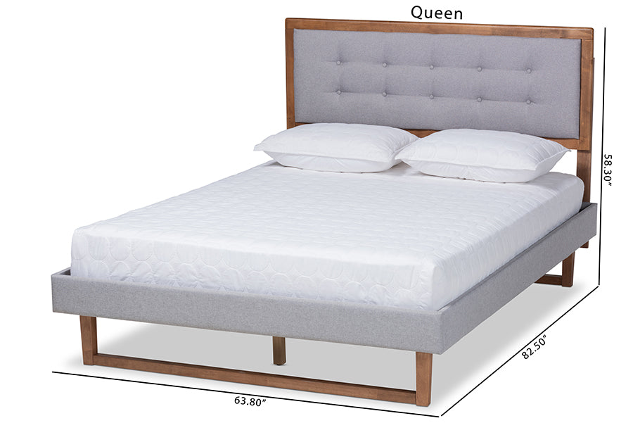 Baxton Studio Livinia Modern Transitional Light Grey Fabric Upholstered and Ash Walnut Brown Finished Wood Queen Size Platform Bed | Beds | Modishstore - 5