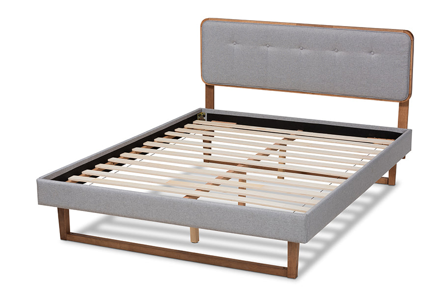 Baxton Studio Sofia Mid-Century Modern Light Grey Fabric Upholstered and Ash Walnut Finished Wood Full Size Platform Bed | Beds | Modishstore - 7