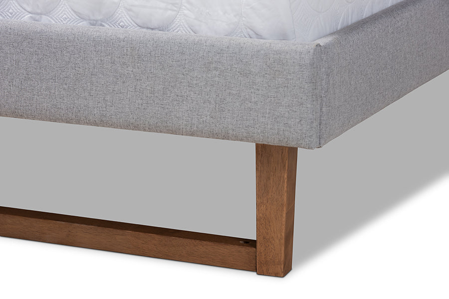 Baxton Studio Sofia Mid-Century Modern Light Grey Fabric Upholstered and Ash Walnut Finished Wood Full Size Platform Bed | Beds | Modishstore - 4