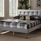 Baxton Studio Sofia Mid-Century Modern Light Grey Fabric Upholstered and Ash Walnut Finished Wood King Size Platform Bed | Modishstore | Beds