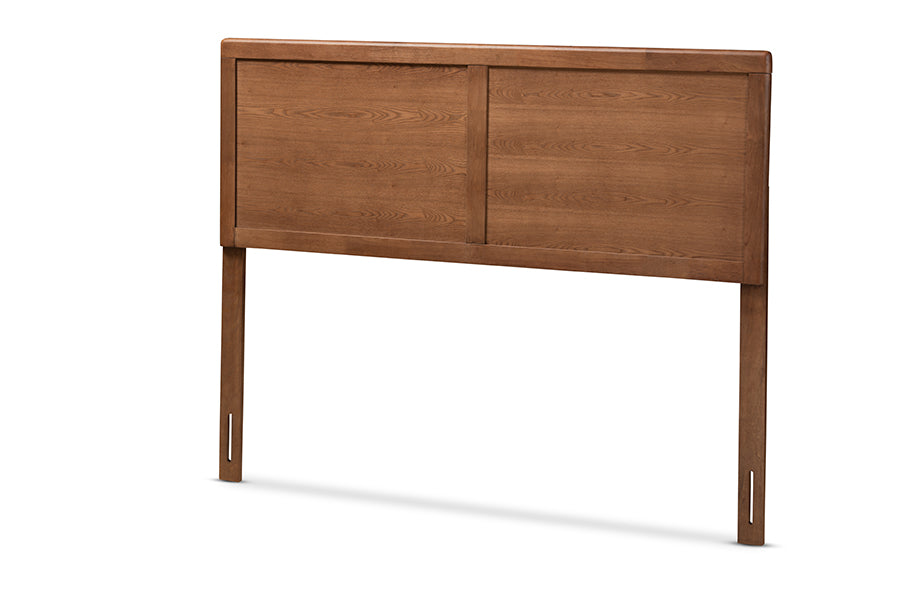 baxton studio raya mid century modern walnut brown finished wood queen size headboard | Modish Furniture Store-2