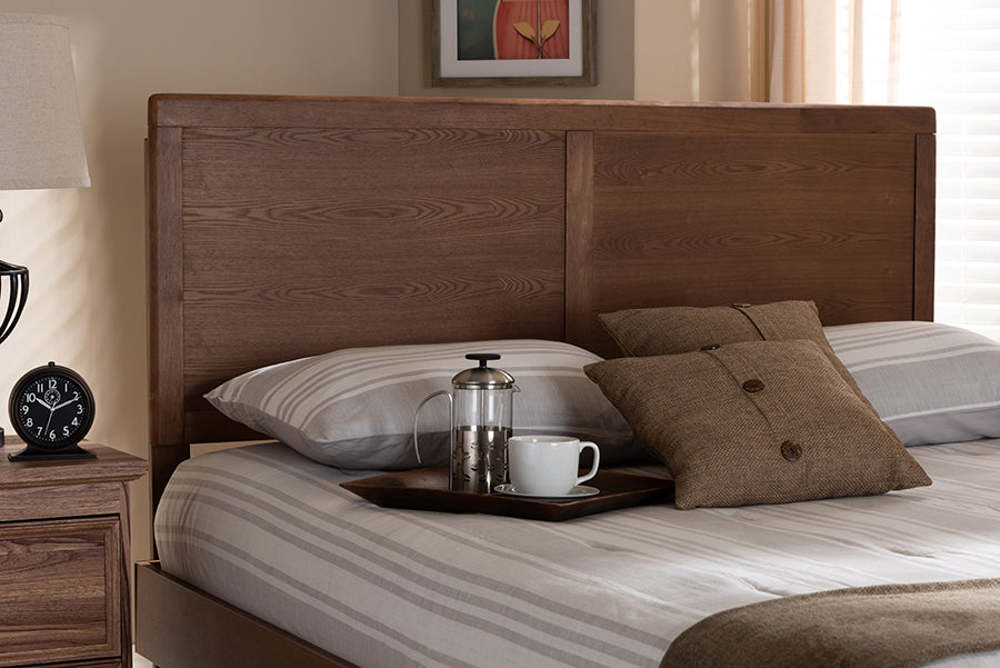 Baxton Studio Raya Mid-Century Modern Walnut Brown Finished Wood Queen Size Headboard | Modishstore | Headboards