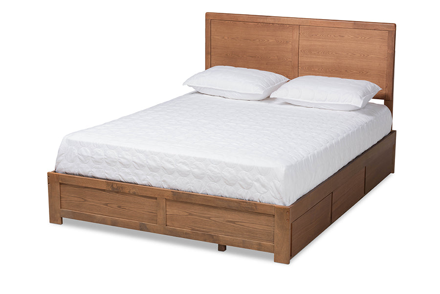 baxton studio aras modern and contemporary transitional ash walnut brown finished wood queen size 3 drawer platform storage bed | Modish Furniture Store-2
