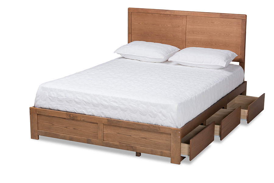 baxton studio aras modern and contemporary transitional ash walnut brown finished wood queen size 3 drawer platform storage bed | Modish Furniture Store-3