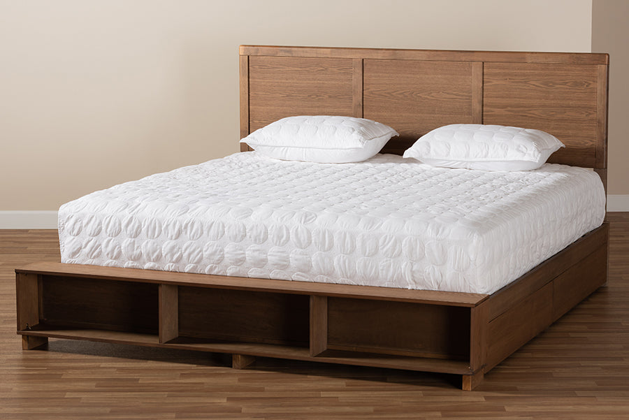 Baxton Studio Tamsin Modern Transitional Ash Walnut Brown Finished Wood King Size 4-Drawer Platform Storage Bed with Built-In Shelves | Beds | Modishstore - 3