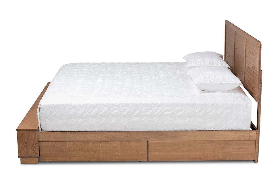 Baxton Studio Tamsin Modern Transitional Ash Walnut Brown Finished Wood King Size 4-Drawer Platform Storage Bed with Built-In Shelves | Beds | Modishstore - 4