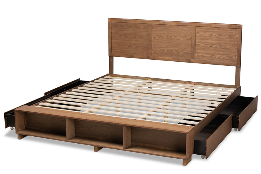 Baxton Studio Tamsin Modern Transitional Ash Walnut Brown Finished Wood King Size 4-Drawer Platform Storage Bed with Built-In Shelves | Beds | Modishstore - 8