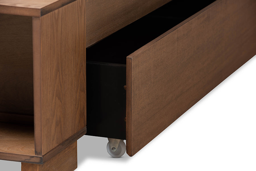 Baxton Studio Tamsin Modern Transitional Ash Walnut Brown Finished Wood King Size 4-Drawer Platform Storage Bed with Built-In Shelves | Beds | Modishstore - 5