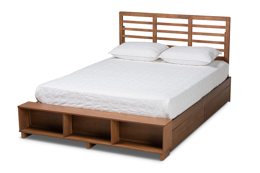 baxton studio milana modern transitional ash walnut brown finished wood 4 drawer king size platform storage bed | Modish Furniture Store-2