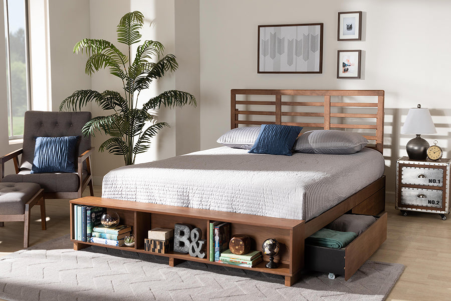 Baxton Studio Milana Modern Transitional Ash Walnut Brown Finished Wood 4-Drawer Queen Size Platform Storage Bed | Beds | Modishstore - 2