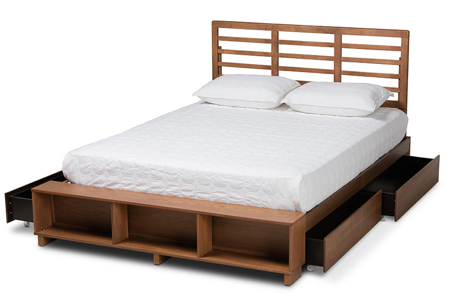 baxton studio milana modern transitional ash walnut brown finished wood 4 drawer king size platform storage bed | Modish Furniture Store-3