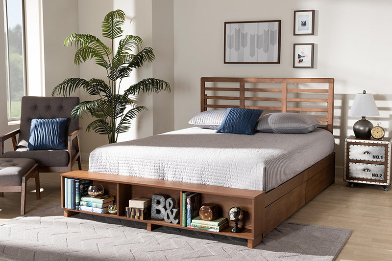 Baxton Studio Milana Modern Transitional Ash Walnut Brown Finished Wood 4-Drawer King Size Platform Storage Bed | Modishstore | Beds