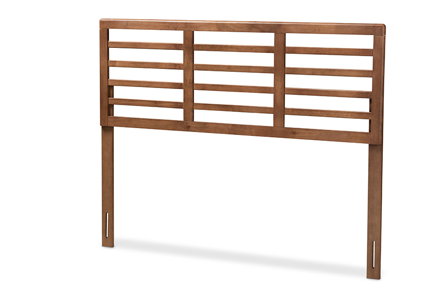 baxton studio salome mid century modern walnut brown finished wood king size open slat headboard | Modish Furniture Store-2