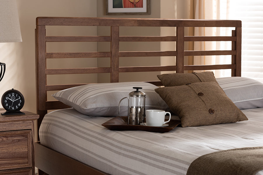 Baxton Studio Salome Mid-Century Modern Walnut Brown Finished Wood Queen Size Open Slat Headboard | Headboards | Modishstore - 3