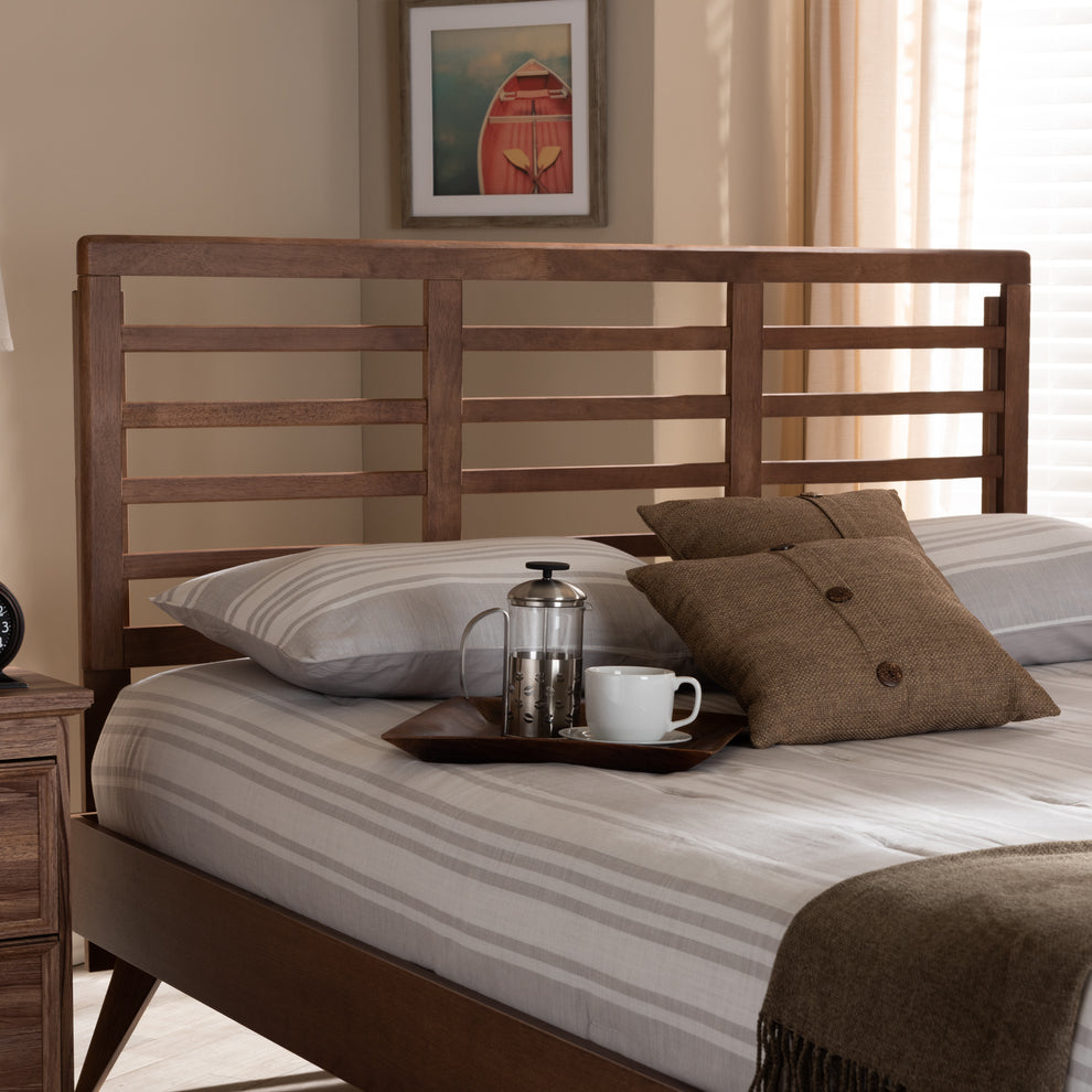 Baxton Studio Salome Mid-Century Modern Walnut Brown Finished Wood Queen Size Open Slat Headboard | Headboards | Modishstore - 2