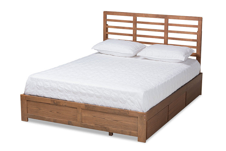 baxton studio piera modern and contemporary transitional ash walnut brown finished wood queen size 3 drawer platform storage bed | Modish Furniture Store-2