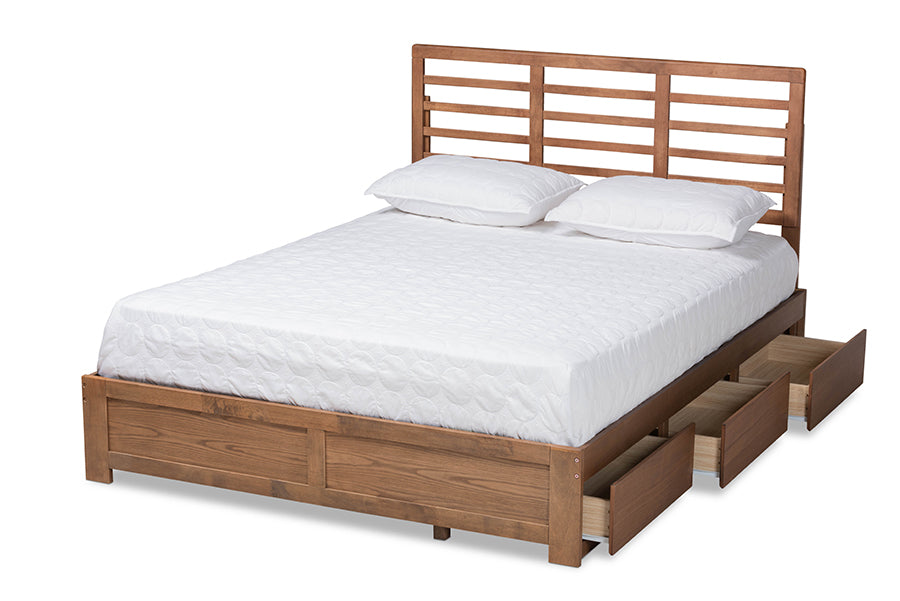 baxton studio piera modern and contemporary transitional ash walnut brown finished wood queen size 3 drawer platform storage bed | Modish Furniture Store-3