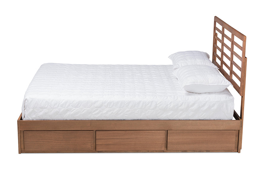 Baxton Studio Piera Modern and Contemporary Transitional Ash Walnut Brown Finished Wood Full Size 3-Drawer Platform Storage Bed | Beds | Modishstore - 4