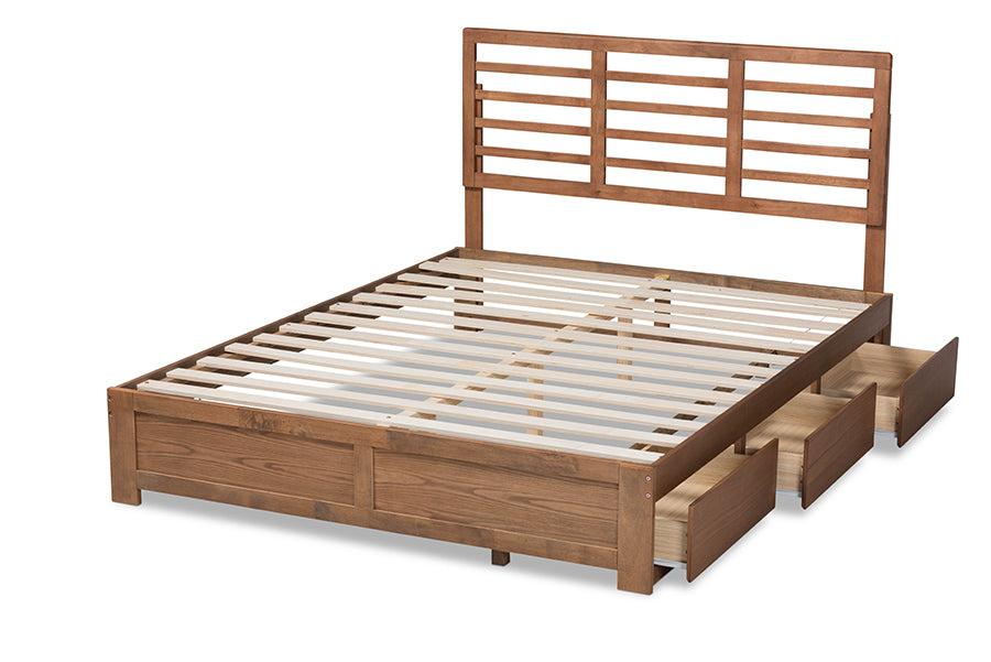 Baxton Studio Piera Modern and Contemporary Transitional Ash Walnut Brown Finished Wood Full Size 3-Drawer Platform Storage Bed | Beds | Modishstore - 8