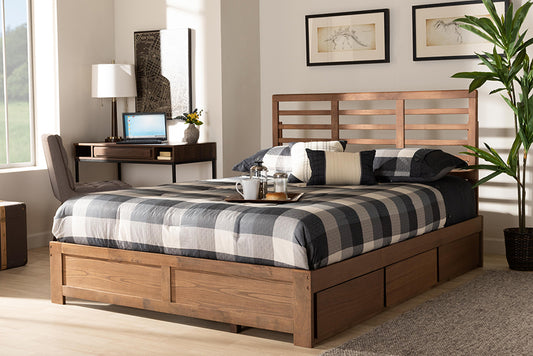 Baxton Studio Piera Modern and Contemporary Transitional Ash Walnut Brown Finished Wood Queen Size 3-Drawer Platform Storage Bed | Modishstore | Beds