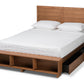 baxton studio alba modern transitional ash walnut brown finished wood queen size 4 drawer platform storage bed with built in shelves | Modish Furniture Store-3