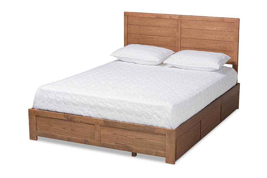 baxton studio lisa modern and contemporary transitional ash walnut brown finished wood queen size 3 drawer platform storage bed | Modish Furniture Store-2