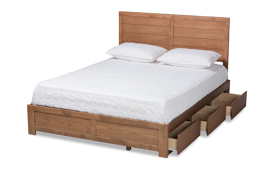 baxton studio lisa modern and contemporary transitional ash walnut brown finished wood queen size 3 drawer platform storage bed | Modish Furniture Store-3