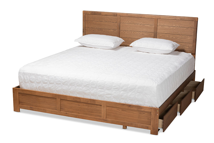 baxton studio lisa modern and contemporary transitional ash walnut brown finished wood king size 3 drawer platform storage bed | Modish Furniture Store-3