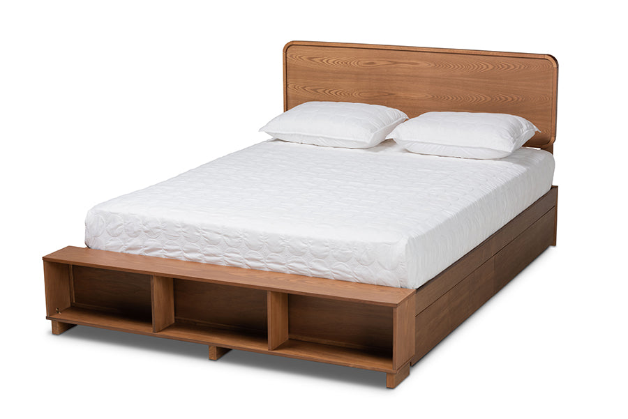 baxton studio vita modern transitional ash walnut brown finished wood 4 drawer queen size platform storage bed | Modish Furniture Store-2