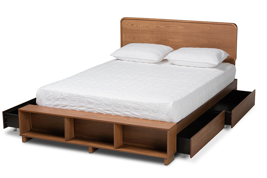 baxton studio vita modern transitional ash walnut brown finished wood 4 drawer queen size platform storage bed | Modish Furniture Store-3