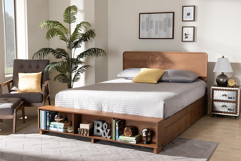 Baxton Studio Vita Modern Transitional Ash Walnut Brown Finished Wood 4-Drawer Full Size Platform Storage Bed | Modishstore | Beds
