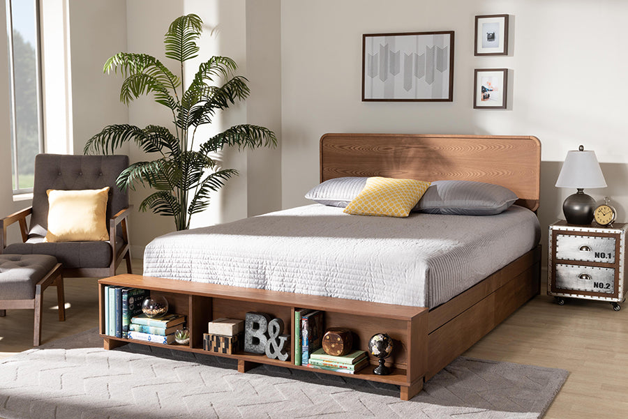 Baxton Studio Vita Modern Transitional Ash Walnut Brown Finished Wood 4-Drawer Queen Size Platform Storage Bed | Modishstore | Beds