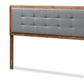 baxton studio sarine mid century modern dark grey fabric upholstered walnut brown finished wood full size headboard | Modish Furniture Store-2