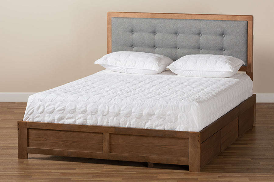 Baxton Studio Lene Modern and Transitional Dark Grey Fabric Brown Finished Wood King Size 3-Drawer Platform Storage Bed | Beds | Modishstore - 3