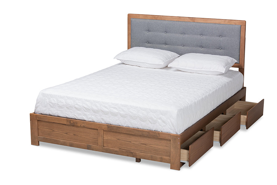 Baxton Studio Lene Modern and Transitional Dark Grey Fabric Brown Finished Wood King Size 3-Drawer Platform Storage Bed | Beds | Modishstore - 6