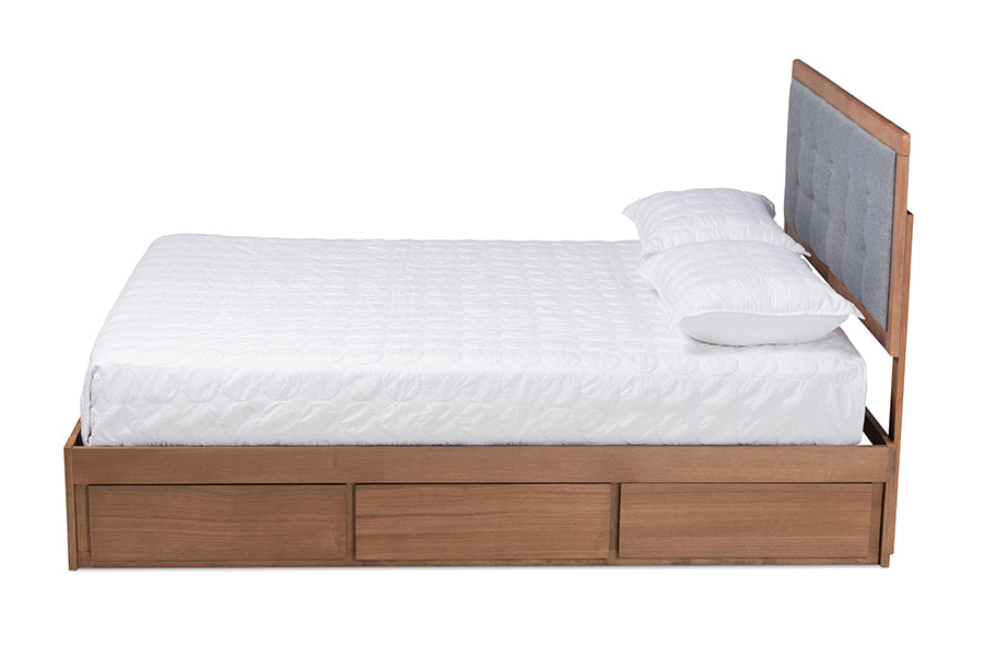 Baxton Studio Lene Modern and Transitional Dark Grey Fabric Brown Finished Wood King Size 3-Drawer Platform Storage Bed | Beds | Modishstore - 4