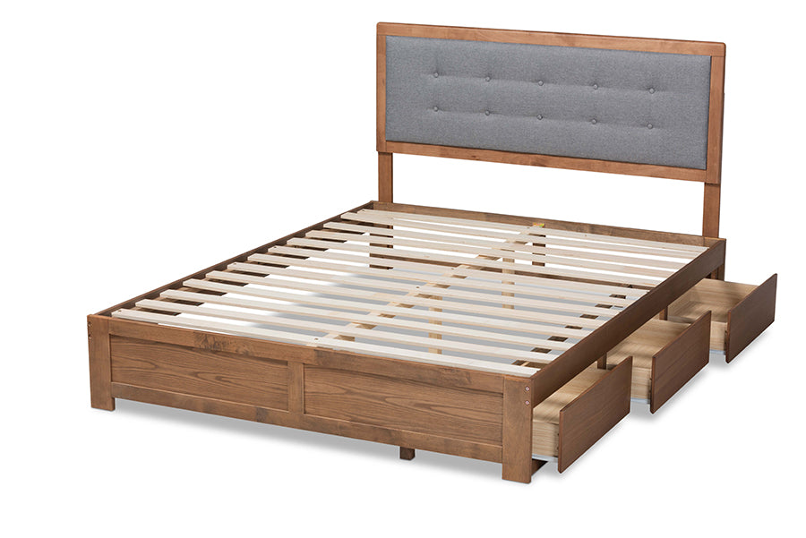 Baxton Studio Lene Modern and Transitional Dark Grey Fabric Brown Finished Wood King Size 3-Drawer Platform Storage Bed | Beds | Modishstore - 7