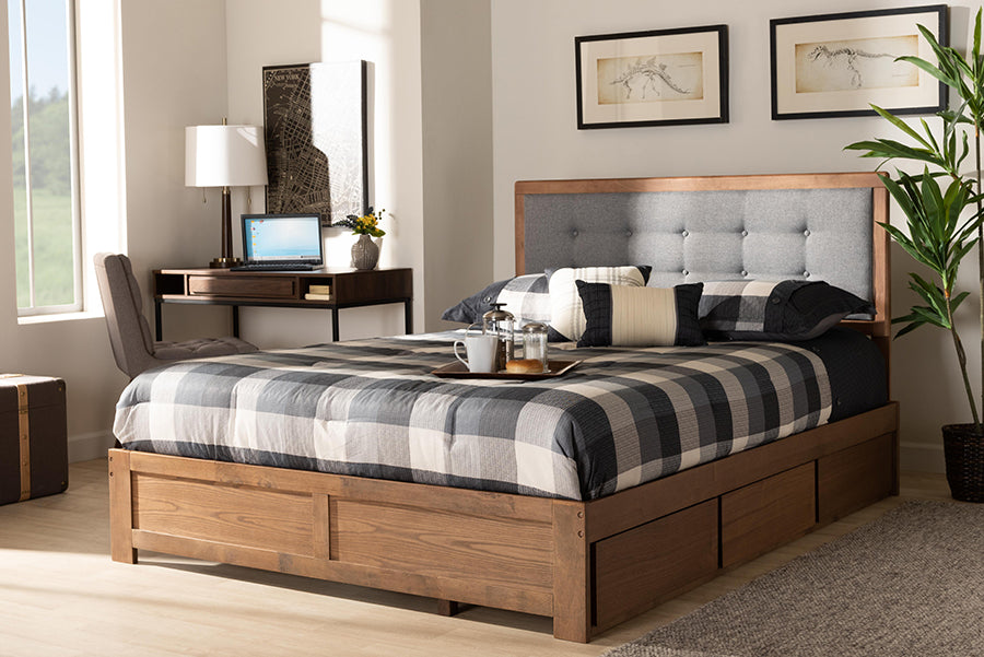 Baxton Studio Lene Modern and Transitional Dark Grey Fabric Brown Finished Wood King Size 3-Drawer Platform Storage Bed | Beds | Modishstore - 2