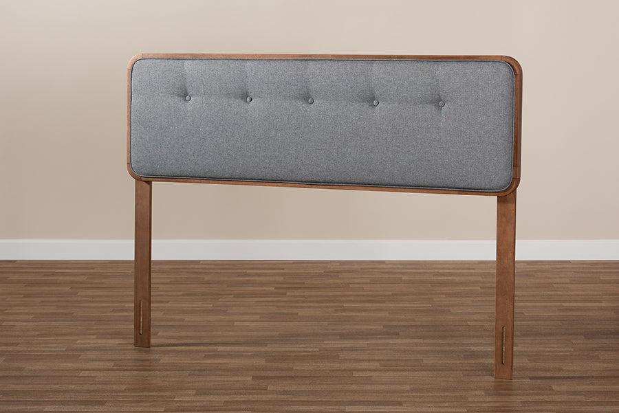 Baxton Studio Palina Mid-Century Modern Dark Grey Fabric Upholstered Walnut Brown Finished Wood Full Size Headboard | Headboards | Modishstore - 3