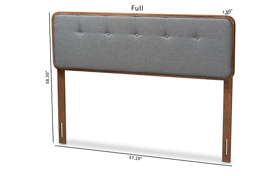 Baxton Studio Palina Mid-Century Modern Dark Grey Fabric Upholstered Walnut Brown Finished Wood Full Size Headboard | Headboards | Modishstore - 5