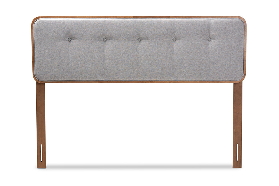 Baxton Studio Palina Mid-Century Modern Light Grey Fabric Upholstered Walnut Brown Finished Wood Full Size Headboard | Headboards | Modishstore - 6